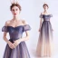 Charming Navy Blue Gradient-Color Prom Dresses 2020 A-Line / Princess Off-The-Shoulder Crystal Glitter Tulle Short Sleeve Backless Formal Dresses