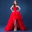 Sexy Rouge Asymétrique Robe De Mariée 2020 Robe Boule Bustier Cristal Appliques Ceinture Sans Manches Dos Nu Volants en Cascade Tribunal Train