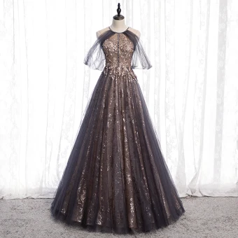 Charmant Noire Doré Glitter Robe De Bal 2020 Princesse Encolure Dégagée Perlage Cristal Paillettes Sans Manches Dos Nu Longue Robe De Ceremonie