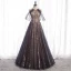 Charming Black Gold Glitter Prom Dresses 2020 A-Line / Princess Scoop Neck Beading Crystal Sequins Sleeveless Backless Floor-Length / Long Formal Dresses