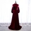 Élégant Bordeaux Robe De Soirée 2020 Princesse Daim Col Haut Manches Longues Dos Nu Noeud Train De Balayage Robe De Ceremonie