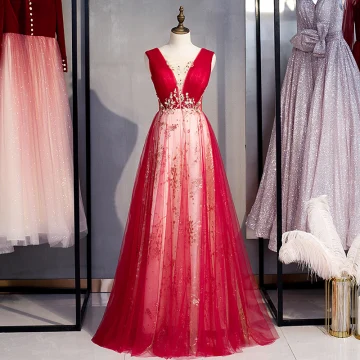 Classy Burgundy Glitter Prom Dresses 2020 A Line Princess Scoop Neck Beading Pearl Lace Flower Sleeveless Backless Floor Length Long Formal Dresses
