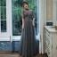 Charmant Gris Robe De Soirée 2020 Princesse Glitter Tulle Col Haut Perlage Faux Diamant 1/2 Manches Dos Nu Longue Robe De Ceremonie