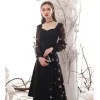 Mode Noire de retour Robe De Graduation 2020 Princesse Étoile Paillettes Encolure Carrée Manches Longues Thé Longueur Robe De Ceremonie