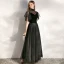 Chic / Beautiful Black Evening Dresses  2020 A-Line / Princess Suede High Neck Short Sleeve Floor-Length / Long Formal Dresses