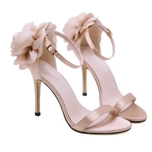 Prisvärd Aprikos Beige Casual Sandaler Dam 2020 Appliqués Ankelband 11 Cm Stilettklackar Peep Toe Sandaler