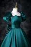 Vintage / Retro Dark Green Satin Prom Dresses 2025 Ball Gown Square Neckline Puffy Short Sleeve Backless Bow Floor-Length / Long Prom Formal Dresses