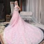 Chic / Belle Rose Bonbon Robe De Mariée 2018 Princesse En Dentelle Appliques Perlage Paillettes Amoureux Dos Nu Sans Manches Cathedral Train Mariage