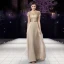 Élégant Champagne Robe De Soirée 2018 Princesse Paillettes Ceinture Encolure Dégagée Manches Courtes Longue Robe De Ceremonie