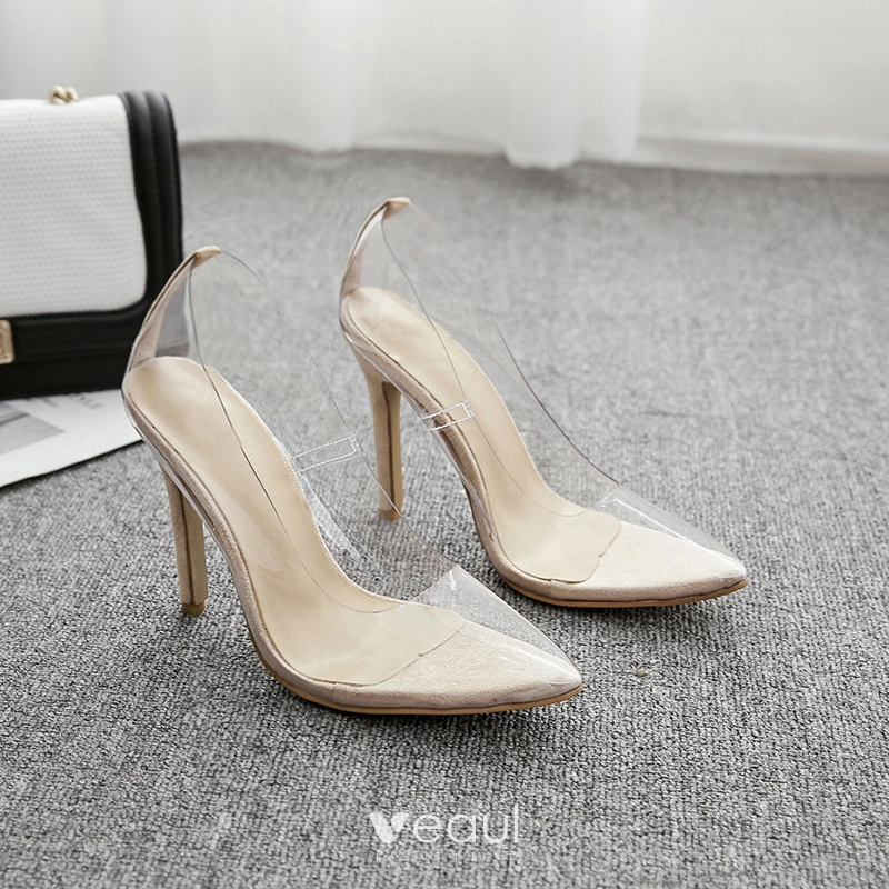 Transparent Beige Vetement de rue Escarpins 2020 11 cm Talons Aiguilles A Bout Pointu Escarpins