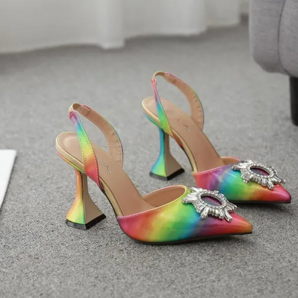Chic / Beautiful Multi-Colors Rainbow Casual Womens Sandals 2020 9 cm Stiletto Heels Pointed Toe Sandals