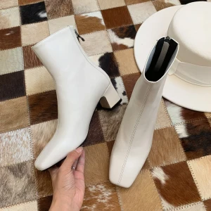 Fine Elfenben Casual Kvinners Støvler 2020 Lær 5 Cm Tykk Hæler Firkantetå Boots