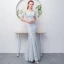 Chic / Beautiful Grey Evening Dresses  2018 Ball Gown Beading Lace Flower V-Neck Short Sleeve Floor-Length / Long Formal Dresses