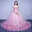 Élégant Rose Bonbon Robe De Mariée 2018 Robe Boule Appliques De l'épaule Dos Nu Manches Courtes Chapel Train Mariage