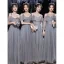 Modest / Simple Grey Bridesmaid Dresses 2021 A-Line / Princess Glitter Spaghetti Straps Short Sleeve Backless Floor-Length / Long Bridesmaid Wedding Party Dresses