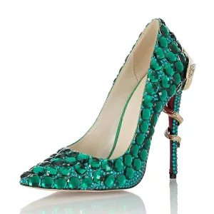 Unique Vert Foncé Club De Carnaval Escarpins 2020 Cuir Motif Peau De Serpent 11 Cm Talons Aiguilles À Bout Pointu Escarpins