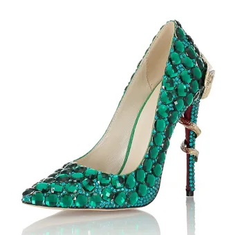 Amazing Unique Dark Green Rave Club Pumps 2020 Leather Snakeskin Print 11 Cm Stiletto Heels Pointed Toe Pumps
