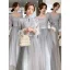 Simple Gris Robe Demoiselle D'honneur Bretelles croisées 2021 Princesse Encolure Carrée En Dentelle Fleur Ceinture 3/4 Manches Dos Nu Longue Demoiselle D'honneur Robe Pour Mariage