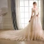Elegant Champagne Wedding Dresses 2018 A-Line / Princess Lace Embroidered Beading Off-The-Shoulder Backless Short Sleeve Royal Train Wedding