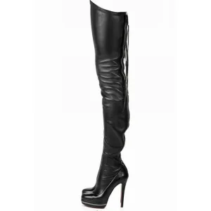 Amazing Unique Black Rave Club Womens Boots 2020 Leather 14 Cm Stiletto Heels Round Toe Boots