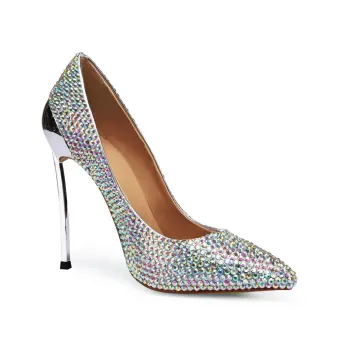 Charming Multi Colors Rhinestone Wedding Shoes 2020 Leather 12 Cm Stiletto Heels Pointed Toe Wedding Pumps