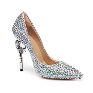 Charmant Multi Kleuren Rhinestone Bruidsschoenen 2020 Leer 11 Cm Naaldhakken Stiletto Spitse Neus Huwelijk Pumps