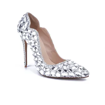 Chic Beautiful Silver Evening Party Rhinestone Pumps 2020 Leather 10 Cm Stiletto Heels Pointed Toe Pumps