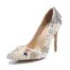 Elegant Ivory Crystal Wedding Shoes 2020 Leather Pearl Rhinestone 11 cm Stiletto Heels Pointed Toe Wedding Pumps