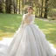 Luxury / Gorgeous Vintage / Retro Medieval Handmade  Beading Ivory Wedding Dresses 2021 Ball Gown Scoop Neck Long Sleeve Sash Bow Lace Flower Pearl Rhinestone Royal Train Wedding