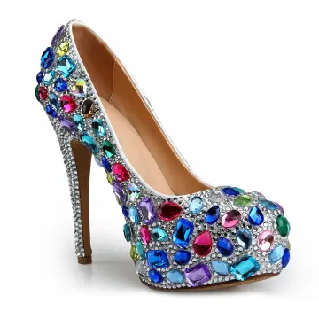 Chic Belle Multi Couleurs Soirée Escarpins 2020 Cuir Faux Diamant 14 Cm Talons Aiguilles À Bout Rond Escarpins