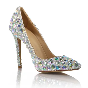 Charmant Multi Couleurs Cristal Chaussure De Mariée 2020 Cuir Faux Diamant 10 Cm Talons Aiguilles À Bout Pointu Escarpins