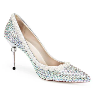 Charmant Multi Kleuren Rhinestone Bruidsschoenen 2020 Leer Parel 8 Cm Naaldhakken Stiletto Spitse Neus Huwelijk Pumps