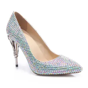 Chic Beautiful Multi Colors Rhinestone Wedding Shoes 2020 Leather 10 Cm Stiletto Heels Pointed Toe Wedding Pumps