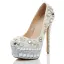 Charmant Ivory / Creme Brautschuhe 2020 Leder Perle Kristall Strass 15 cm Stilettos Runde Zeh Hochzeit Pumps