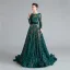 Sparkly Dark Green Sequins Evening Dresses  Prom Dresses 2021 A-Line / Princess Sash Scoop Neck Long Sleeve Backless Floor-Length / Long Evening Party Prom Formal Dresses