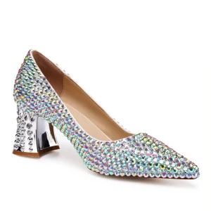 Mooie Prachtige Multi Kleuren Rhinestone Bruidsschoenen 2020 Leer 5 Cm Dikke Hak Spitse Neus Huwelijk Pumps