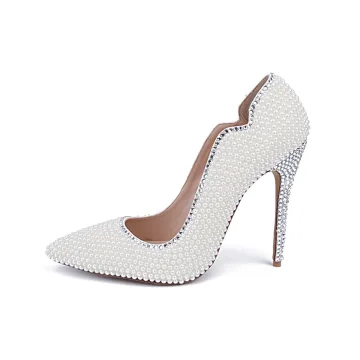Charmant Ivoor Parel Bruidsschoenen 2020 Leer Rhinestone 10 Cm Naaldhakken Stiletto Spitse Neus Huwelijk Pumps