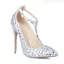 Charmant Silber Kristall Brautschuhe 2020 Leder Strass T-Riemen 11 cm Stilettos Hochzeit Spitzschuh Pumps