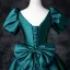 Vintage / Retro Dark Green Satin Prom Dresses 2025 Ball Gown Square Neckline Puffy Short Sleeve Backless Bow Floor-Length / Long Prom Formal Dresses