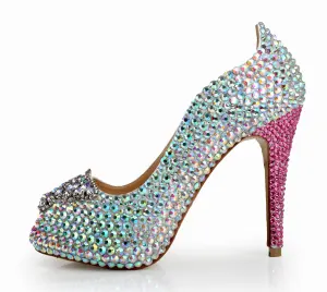 Moda Multi Kolory Wieczorowe Buty Damskie 2020 Skórzany Rhinestone Motyl 12 Cm Szpilki Peep Toe Wysokie Obcasy