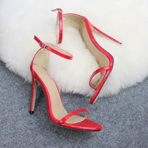 Sexig Röd Casual Sandaler Dam 2020 Ankelband 11 Cm Stilettklackar Peep Toe Sandaler