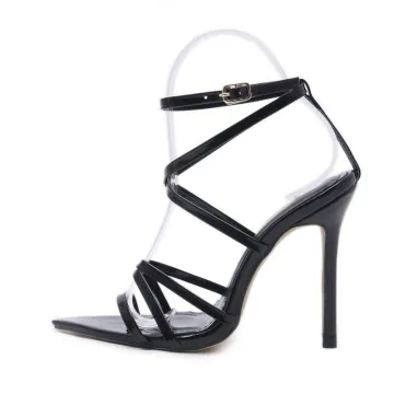 Seksowne Czarne Przypadkowy Sandały Damskie 2020 Z Paskiem 9 Cm Szpilki Peep Toe Sandały