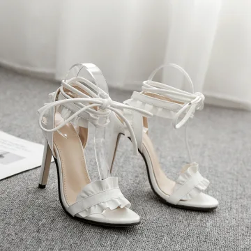 Piękne Kość Słoniowa Wieczorowe Sandały Damskie 2020 Z Paskiem 11 Cm Szpilki Peep Toe Sandały