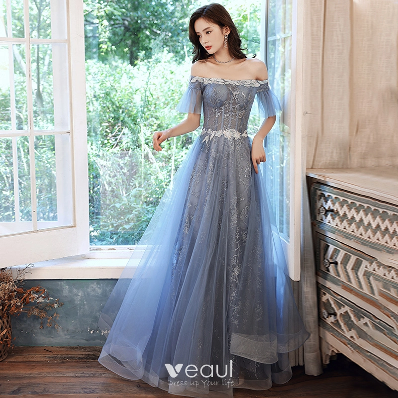 Veaul Charming Sky Blue Evening Dresses Prom Dresses 2021 A Line Princess Off The Shoulder