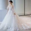 Chic / Beautiful White Wedding Dresses 2018 Ball Gown Lace Embroidered Scoop Neck Backless Long Sleeve Royal Train Wedding