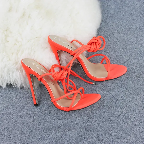 Rimelig Orange Casual Sandaler Dame 2020 X-Stropp 12 cm Stiletthæler Peep Toe Sandaler