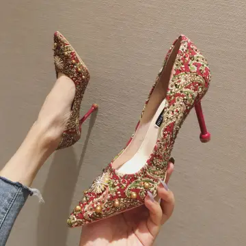 Traditionell Fint Röd Afton Pumps 2020 Nit Rhinestone 9 Cm Stilettklackar Spetsiga Pumps