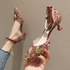 Traditional Fancy Red Evening Party Womens Shoes 2020 Rivet Rhinestone 7 cm Stiletto Heels Pointed Toe High Heels