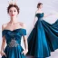 Vintage / Originale Bleu D'encre Robe De Soirée 2020 Princesse De l'épaule Perlage Perle En Dentelle Fleur Manches Courtes Dos Nu Longue Robe De Ceremonie