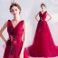 Chic Rouge Robe De Soirée 2020 Princesse V-Cou Perlage Appliques Noeud Sans Manches Dos Nu Tribunal Train Robe De Ceremonie